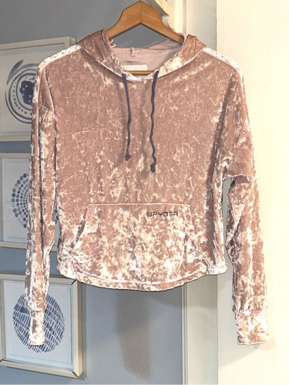 Spyder Women’s Pink Pullover Crushed Velvet Cropped Hoodie Size S